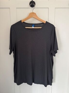 Charcoal Grey, Rib Knit Short Sleeve, Scoop Neck T-Shirt, Loose fit crew neck